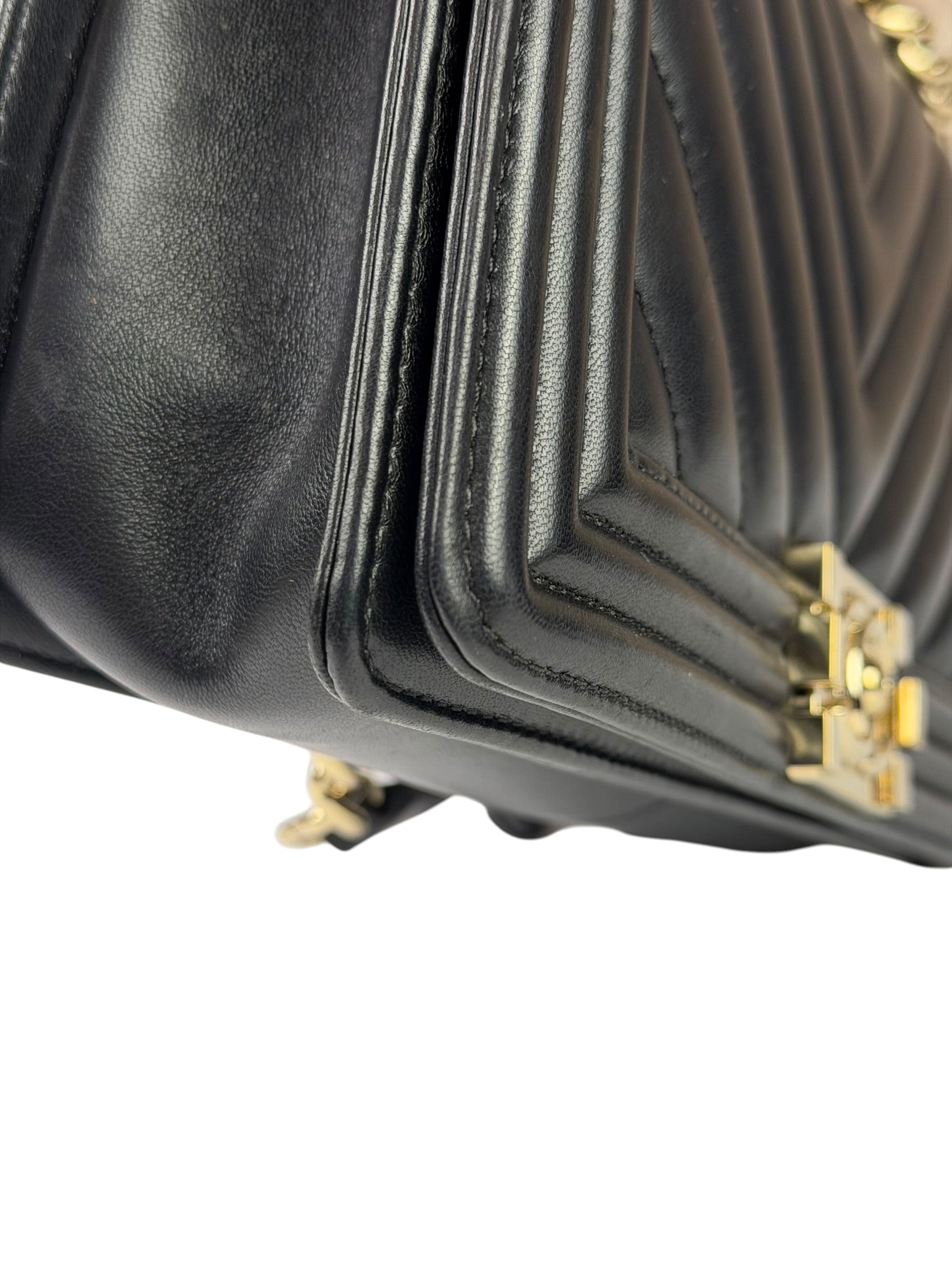 Chanel Black Chevron Leather Boy Medium Flap Bag 2017
