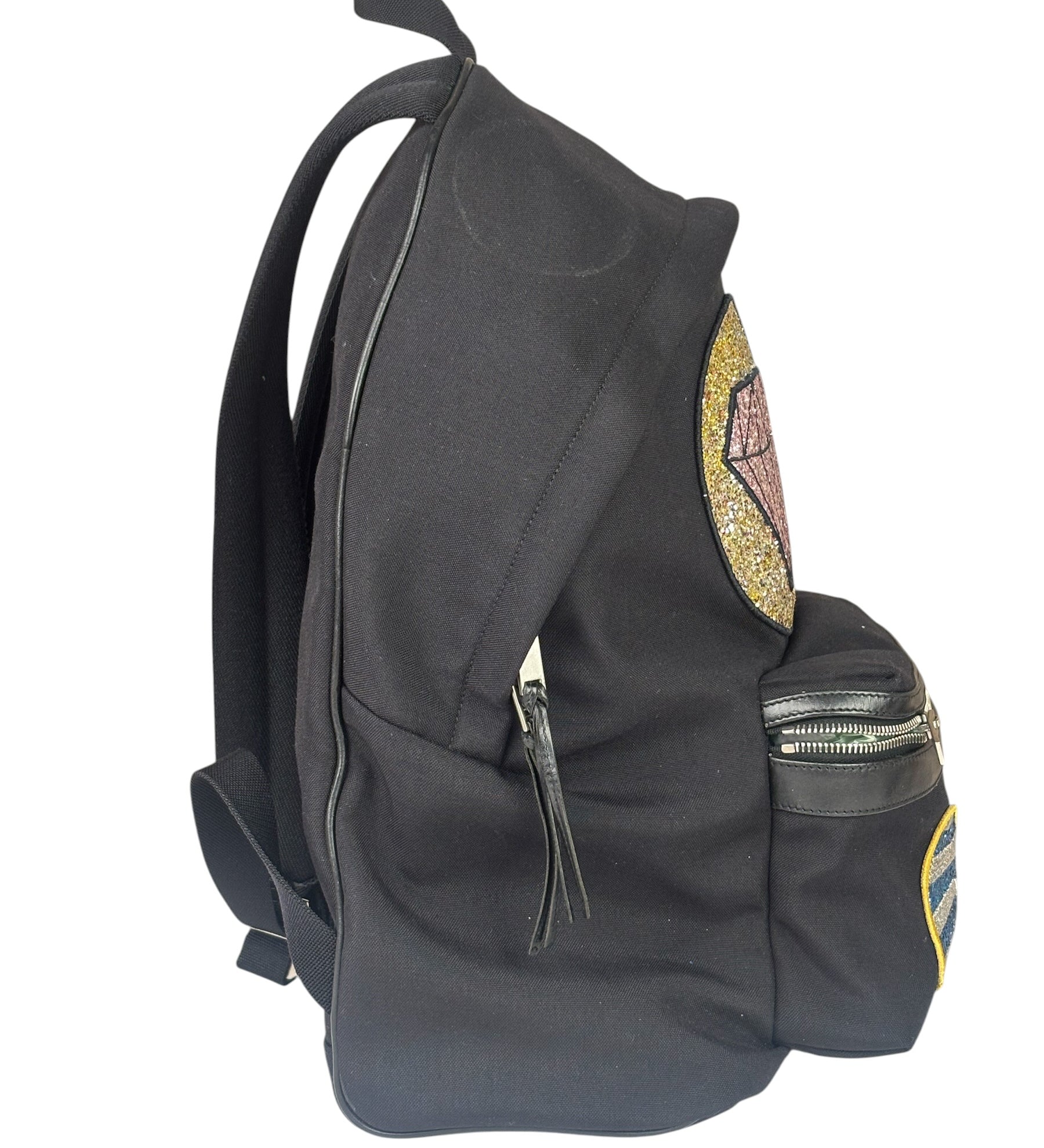 YSL Black Nylon/Leather Trim City Multi-Patch Backpack
