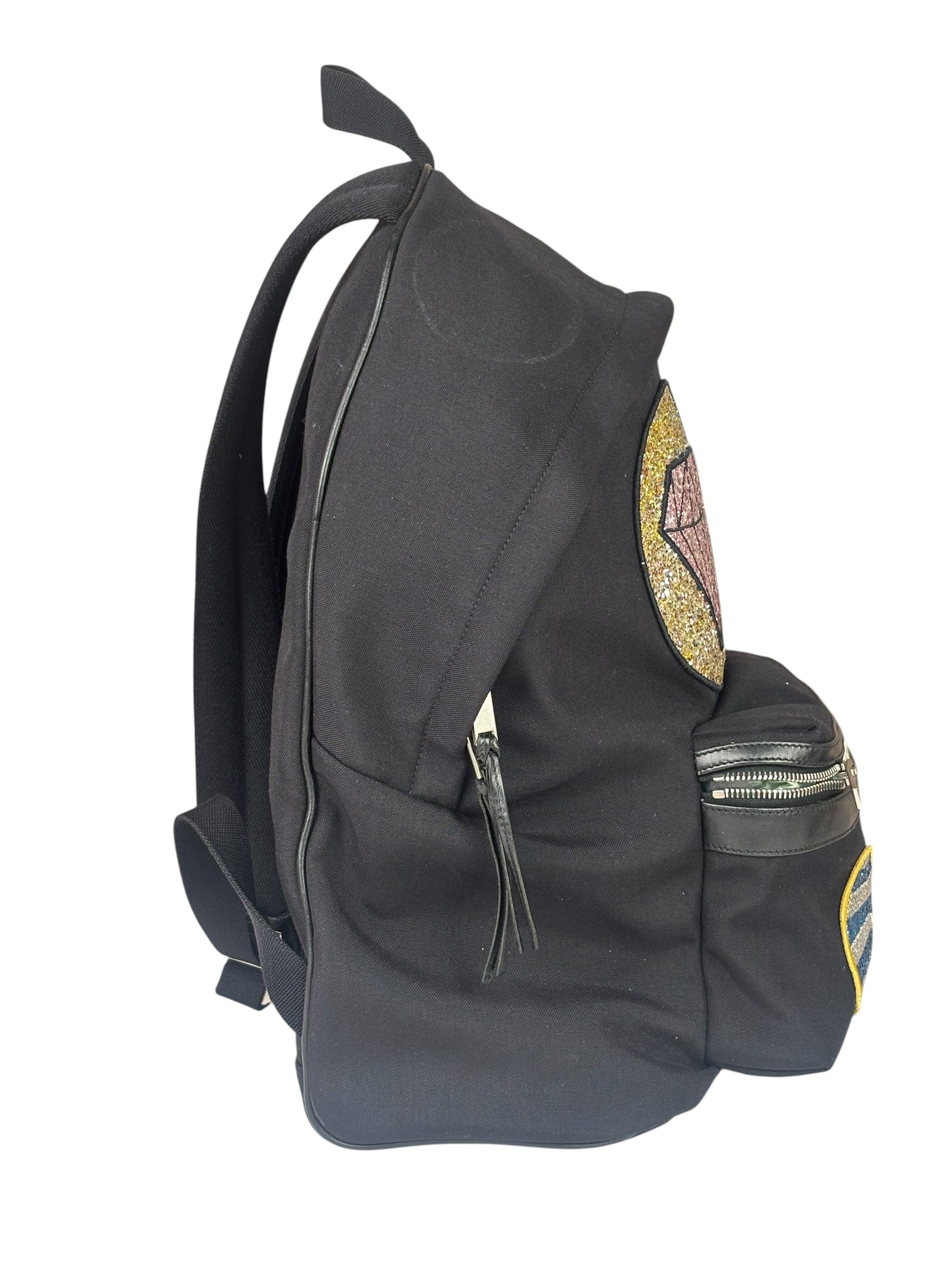 YSL Black Nylon/Leather Trim City Multi-Patch Backpack
