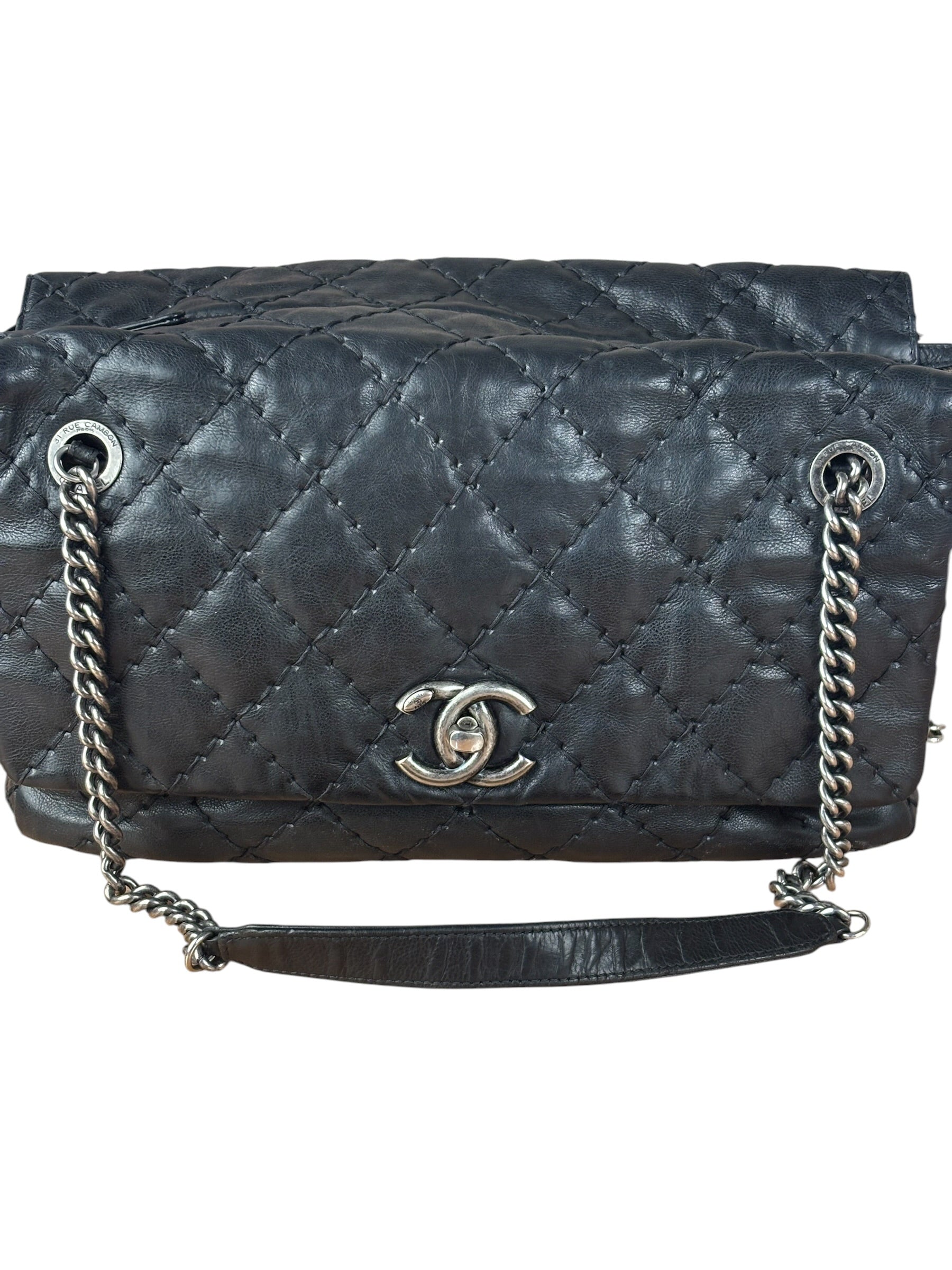 Chanel Black Leather Paris Moscow Flap/Chain Shoulder Bag 2005