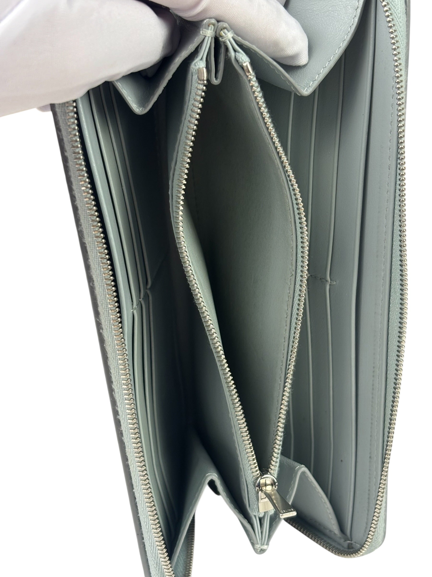 Celine Grey Leather Long Zip Around Wallet