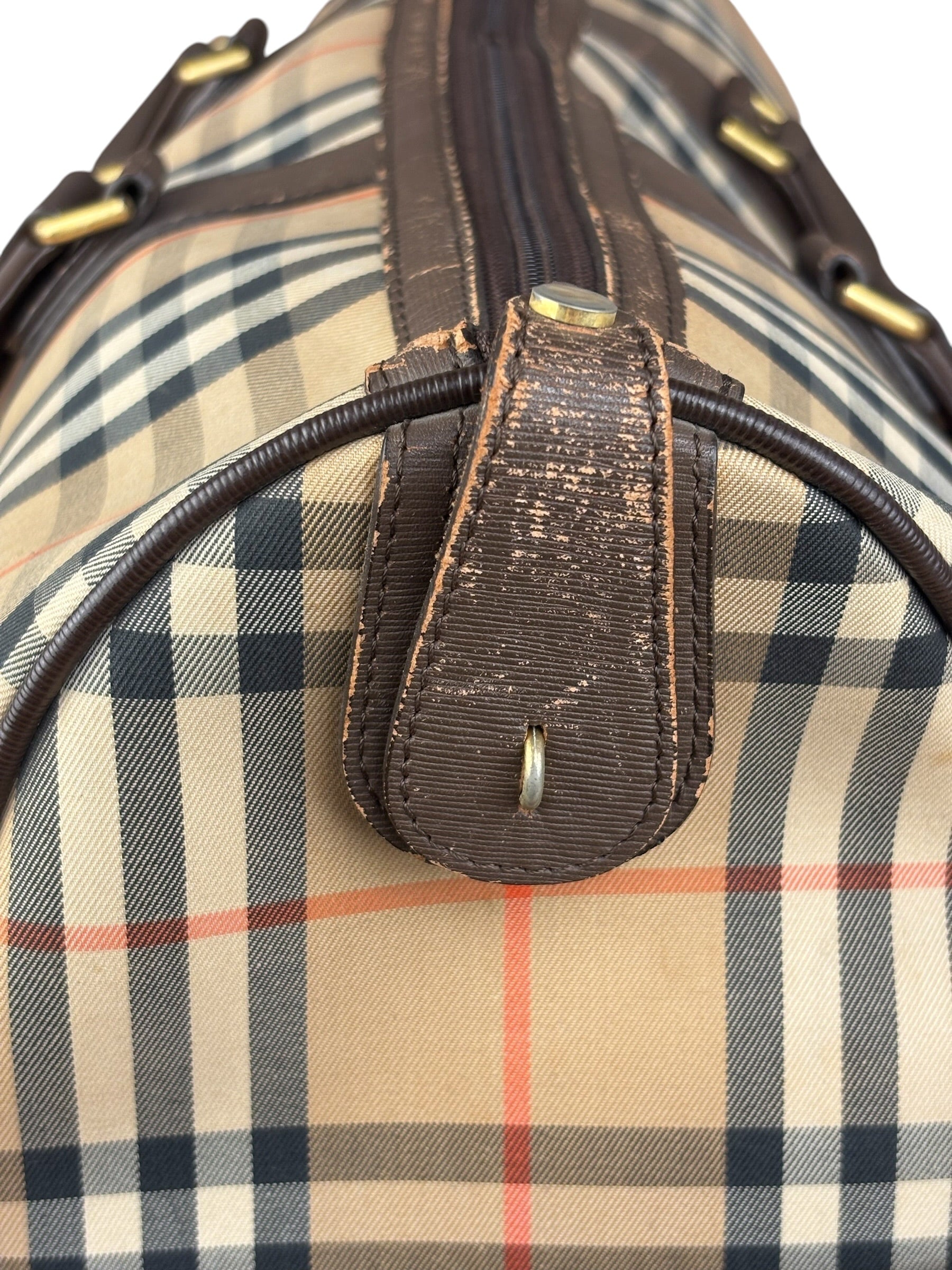 Burberry Leather House Check Boston Duffle Bag