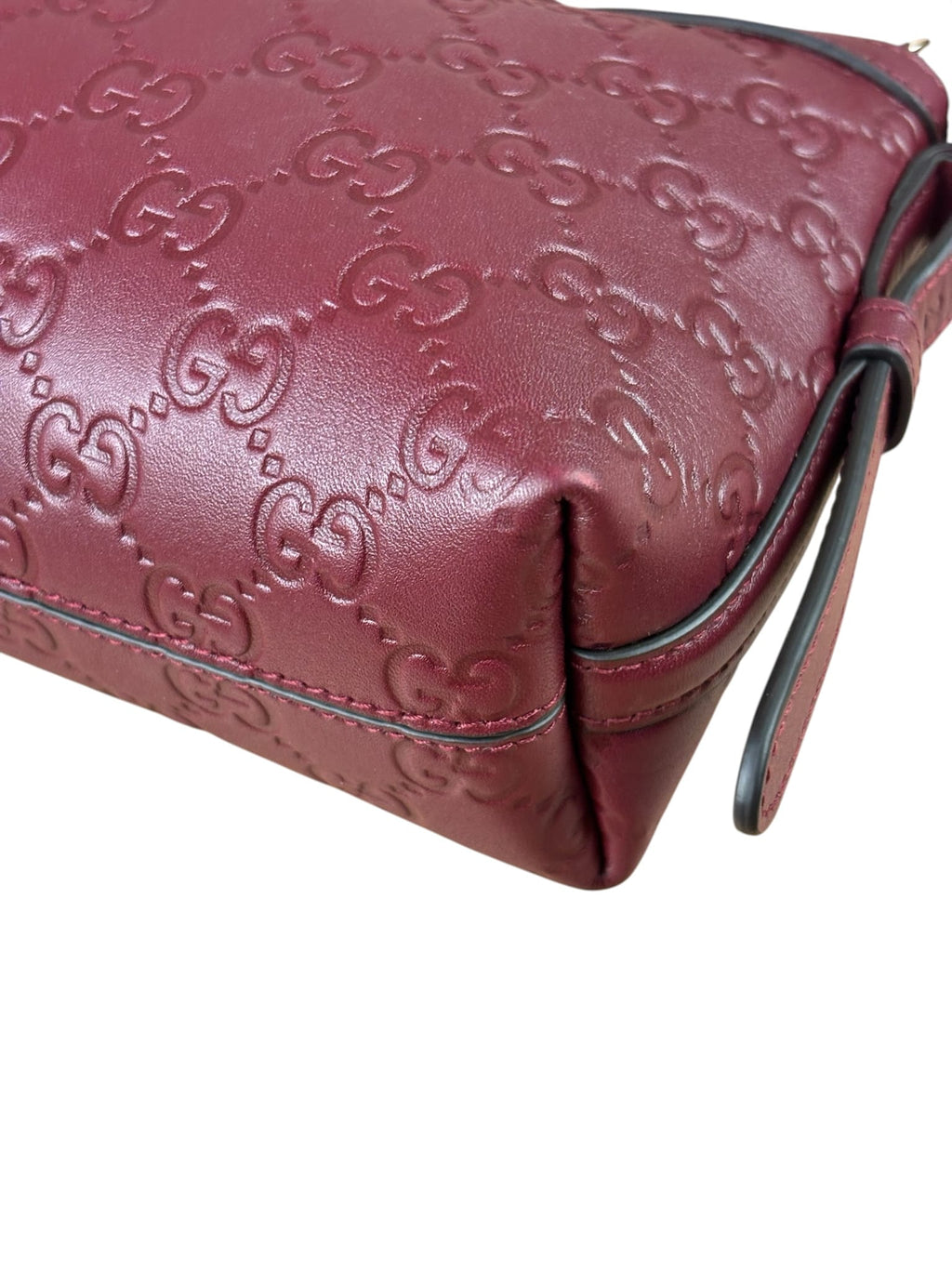 Gucci GG Emblem Red Leather Shoulder Bag