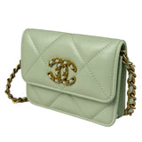 Chanel Green Quilted Leather 19 Flap Chain Card Holder 2021