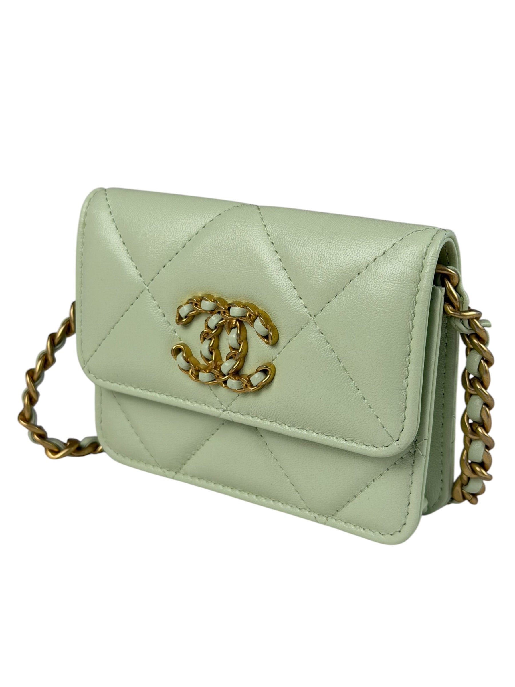 Chanel Green Quilted Leather 19 Flap Chain Card Holder 2021