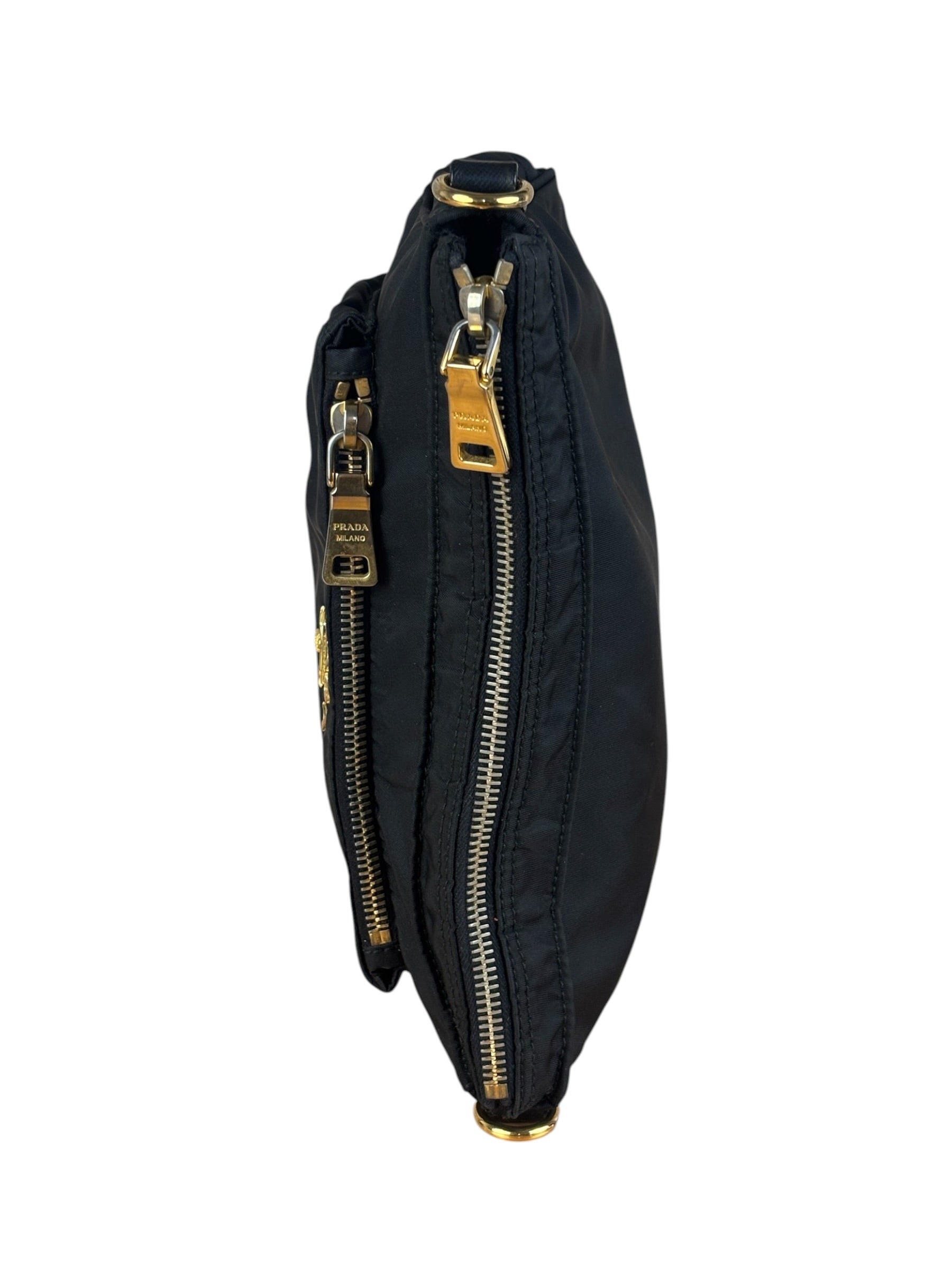 Prada Black Tessuto Nylon Leather Trim Crossbody Shoulder Bag