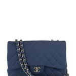 Chanel Blue Jersey Classic Flap Shoulder Bag 2009