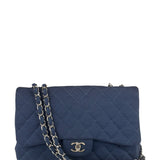 Chanel Blue Jersey Classic Flap Shoulder Bag 2009