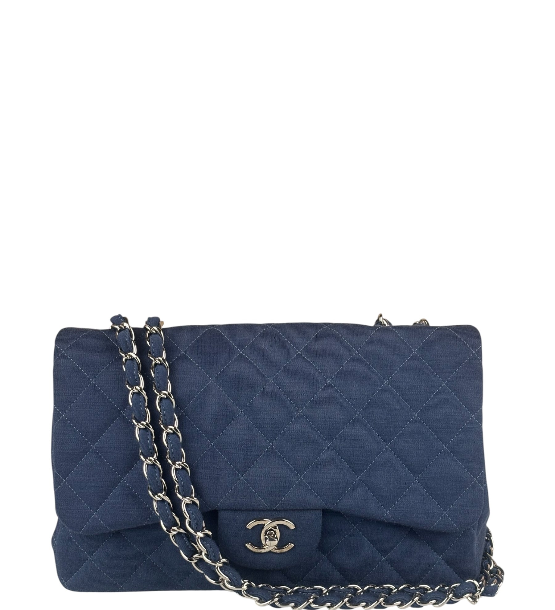 Chanel Blue Jersey Classic Flap Shoulder Bag 2009
