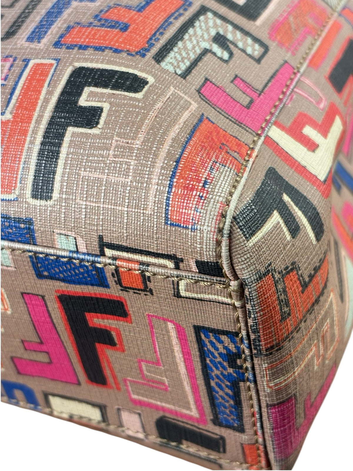 Fendi Colorblock Leather Zucca Roll Tote