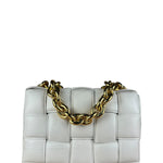 Bottega Veneta White Leather Padded Cassette Chain Bag