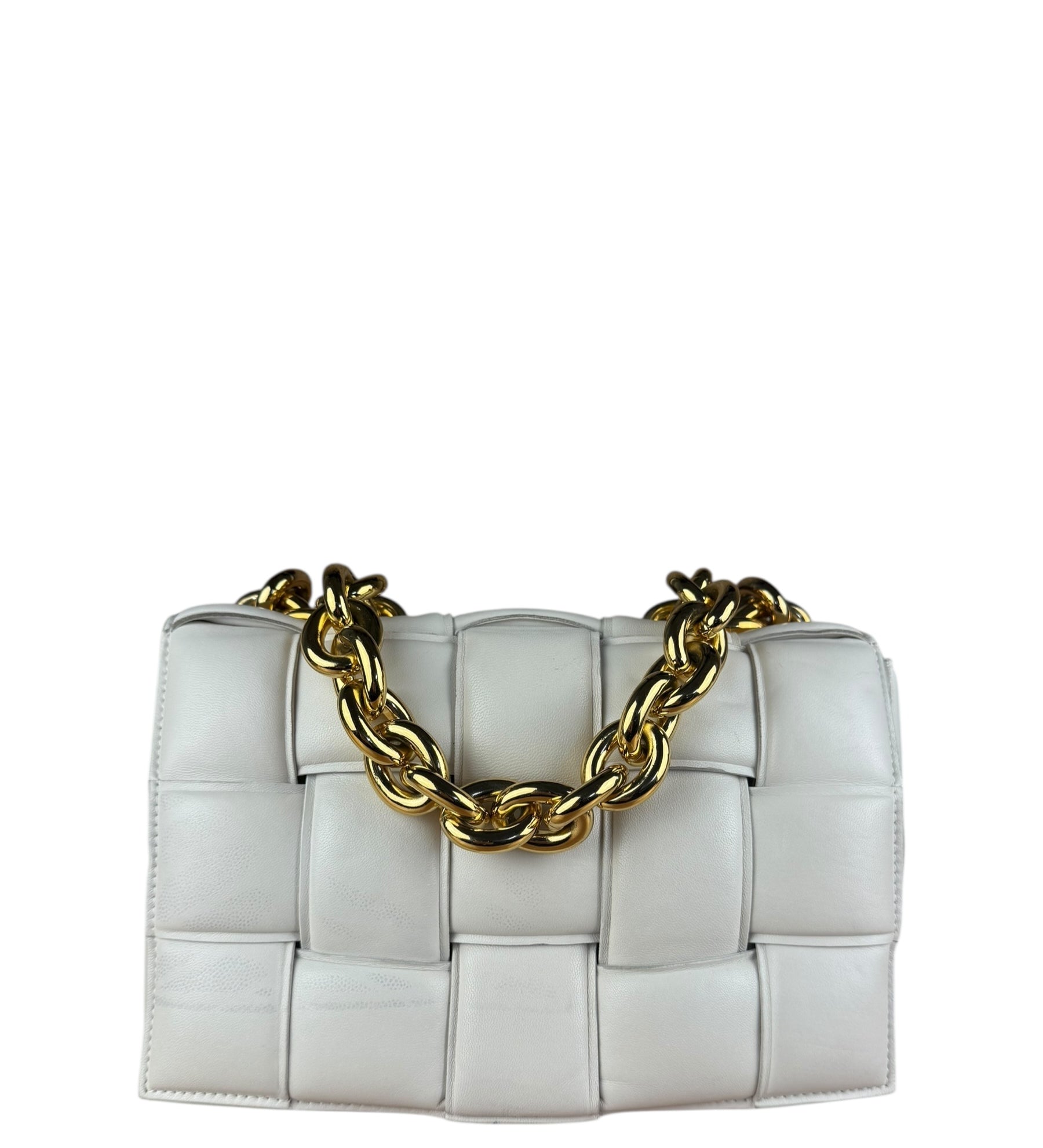 Bottega Veneta White Leather Padded Cassette Chain Bag