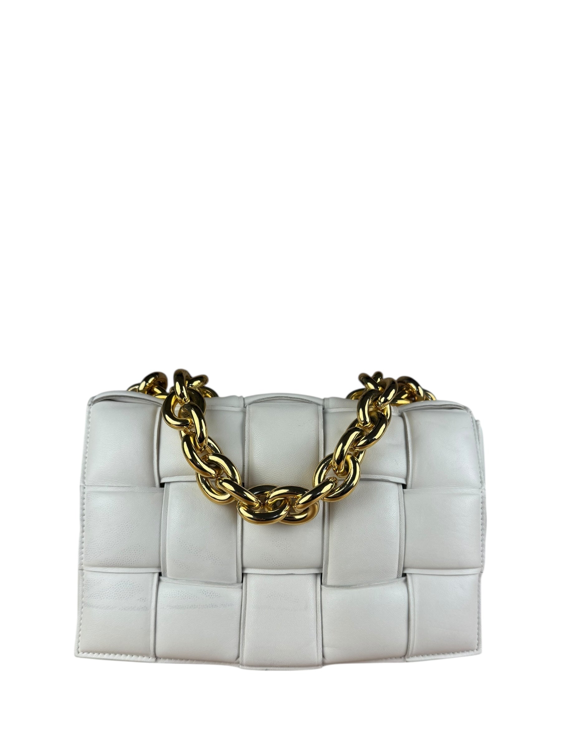Bottega Veneta White Leather Padded Cassette Chain Bag