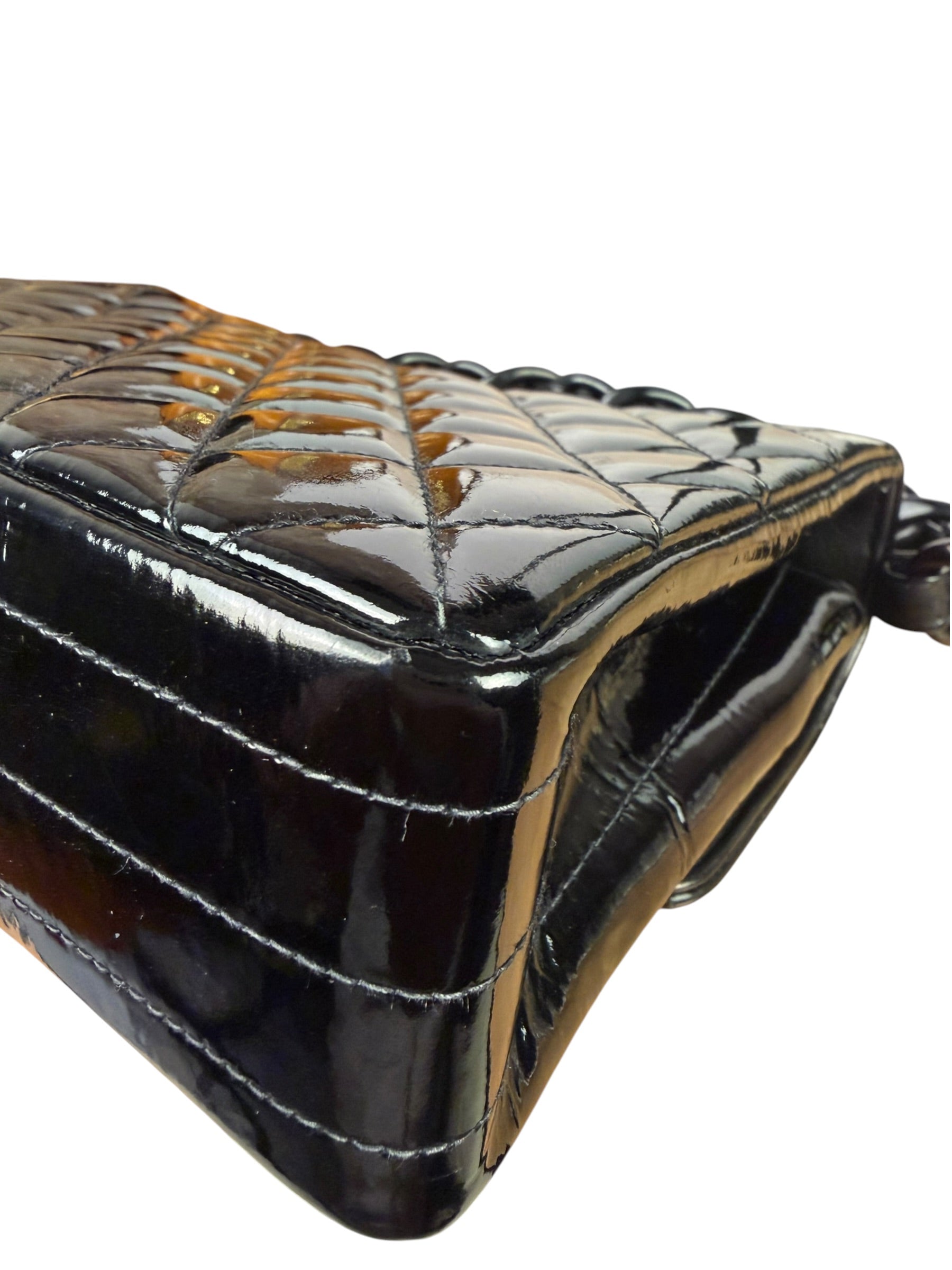 Chanel Black Quilted Patent Leather Top Handle 1996