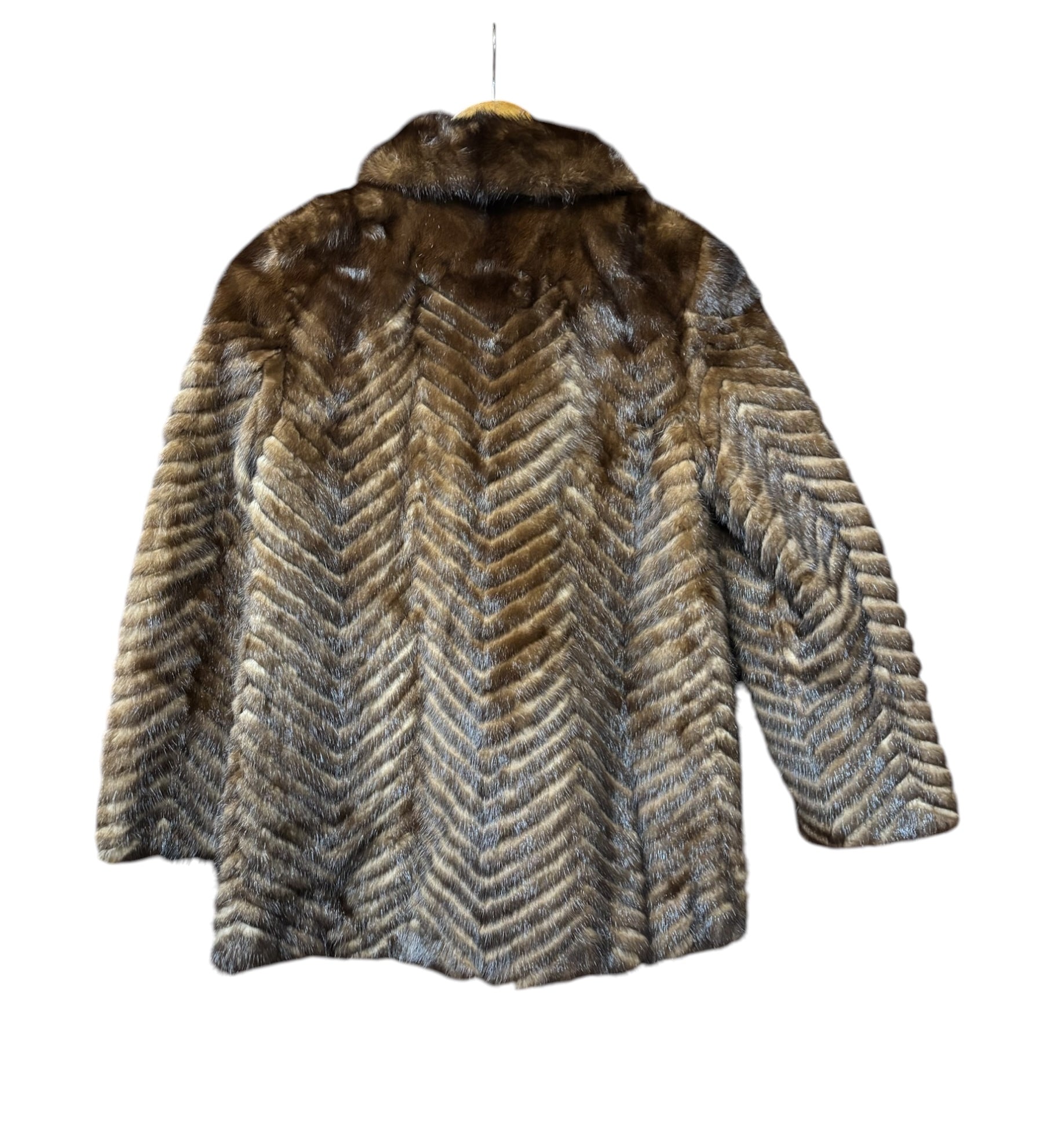 Vintage Hazel Brown Chevron Stripped Mink Fur Coat