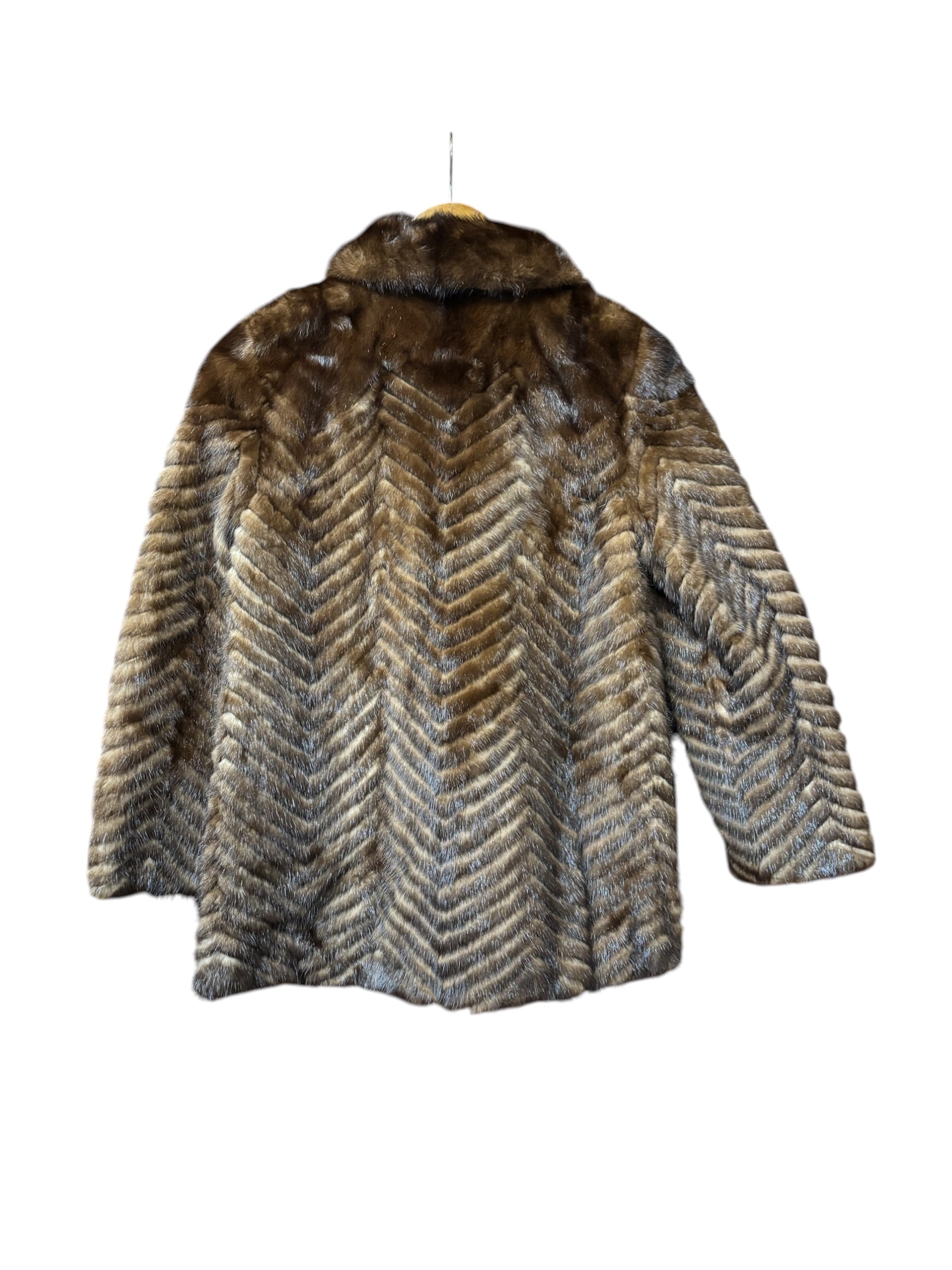 Vintage Hazel Brown Chevron Stripped Mink Fur Coat