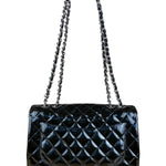 Chanel Black Patent Quilted Leather Classic Flap Bag 2009