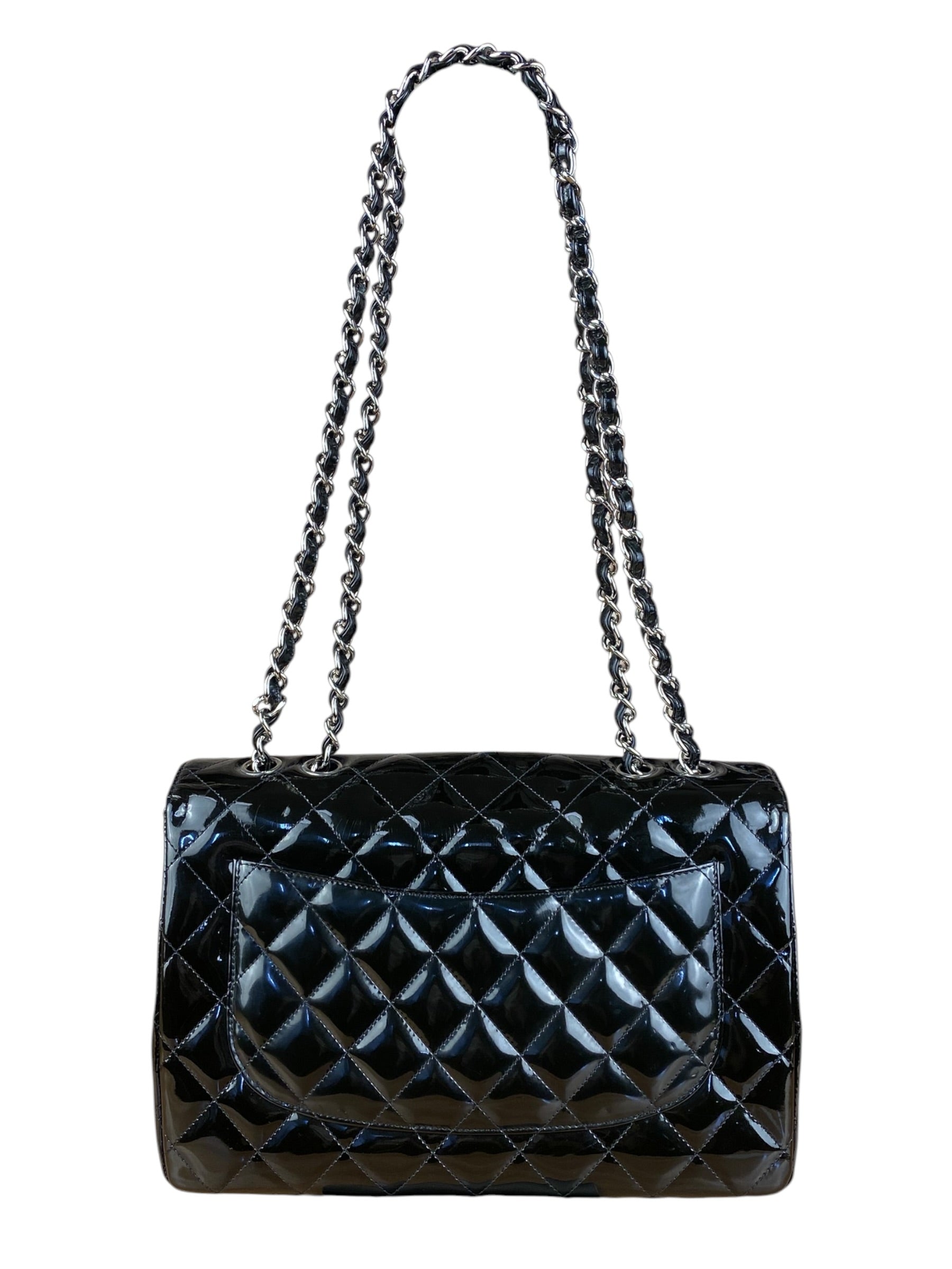 Chanel Black Patent Quilted Leather Classic Flap Bag 2009