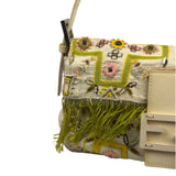 Fendi Cream Leather Trim Beaded Baguette