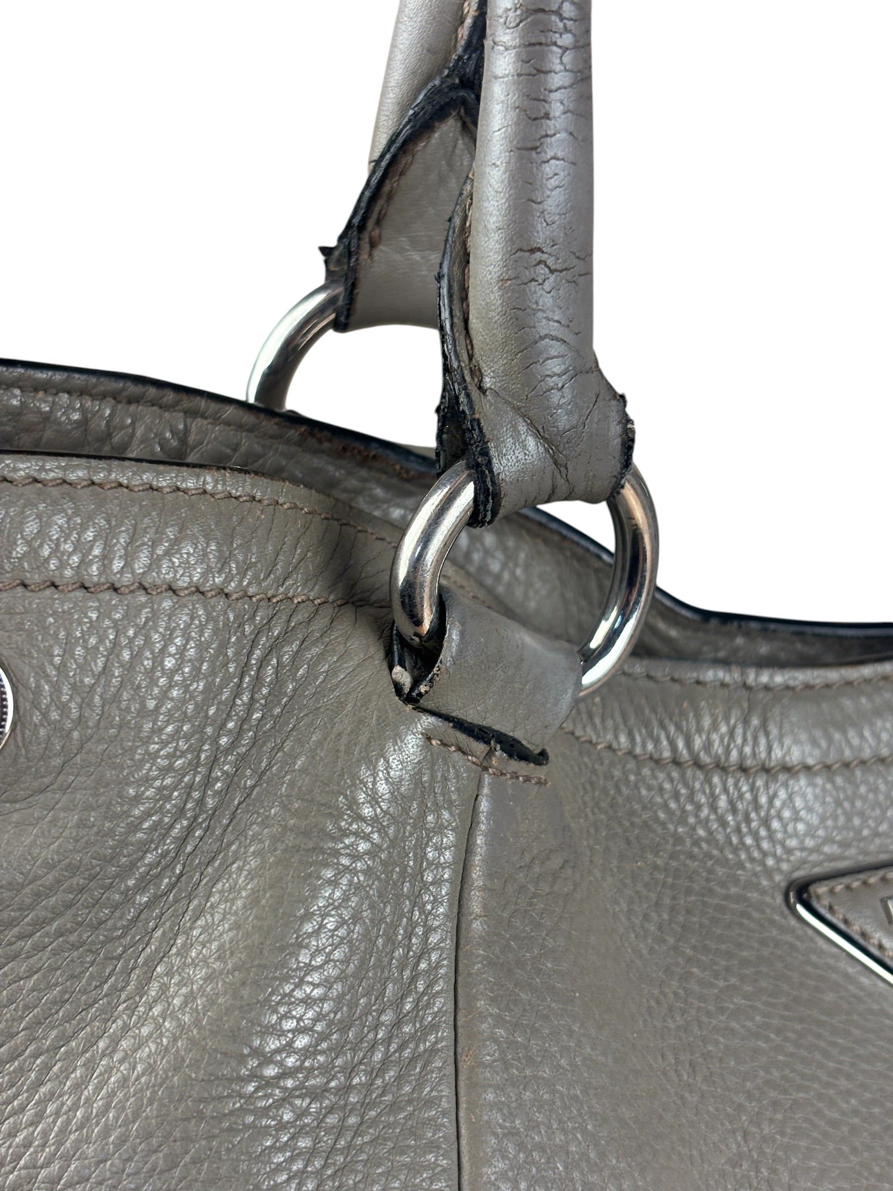 Prada Grey Vitello Daino Leather 2Way Handbag