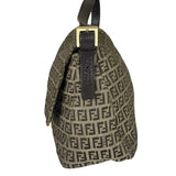 Fendi Brown Leather Trim Zucca Mamma Baguette