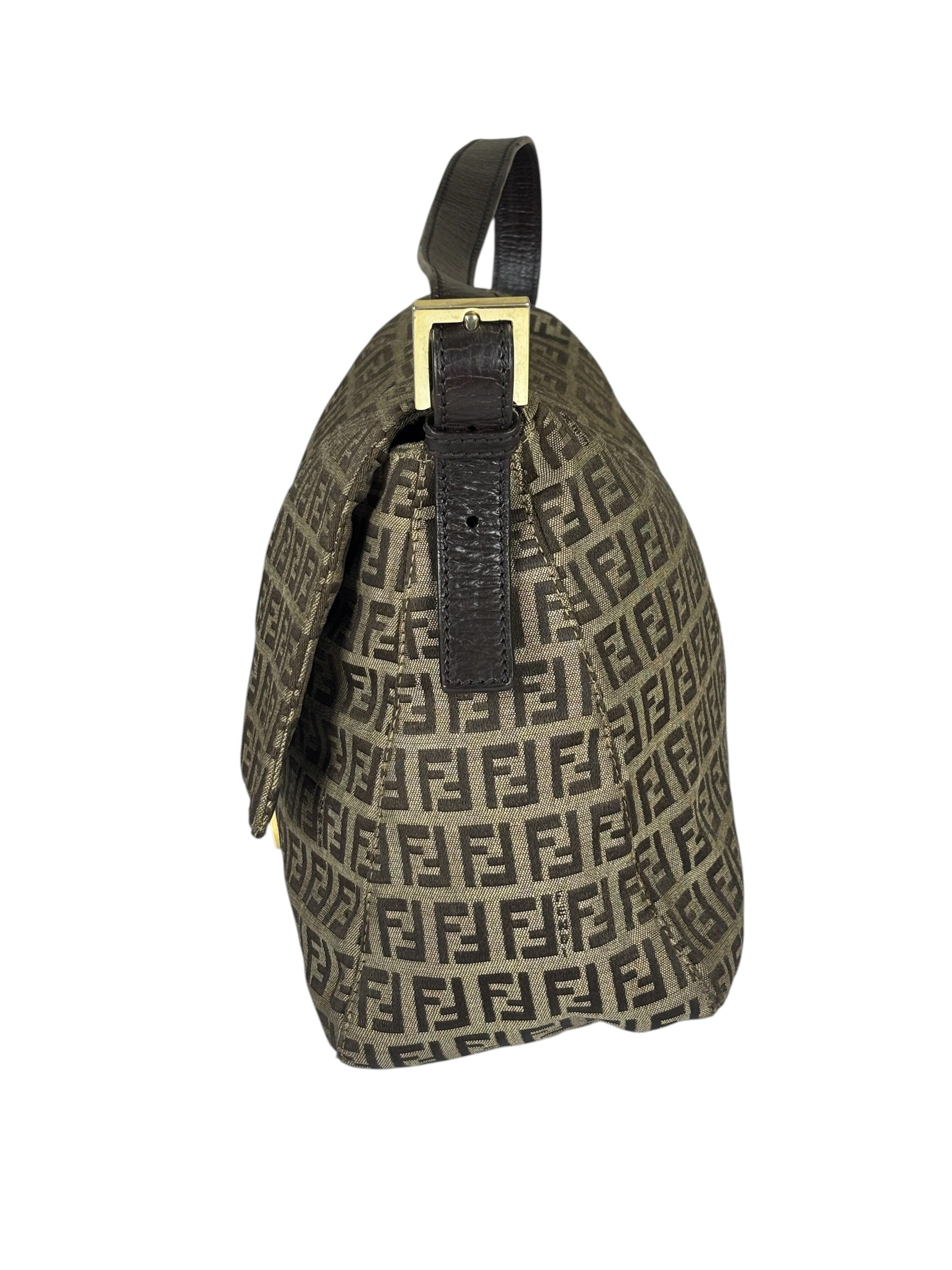 Fendi Brown Leather Trim Zucca Mamma Baguette