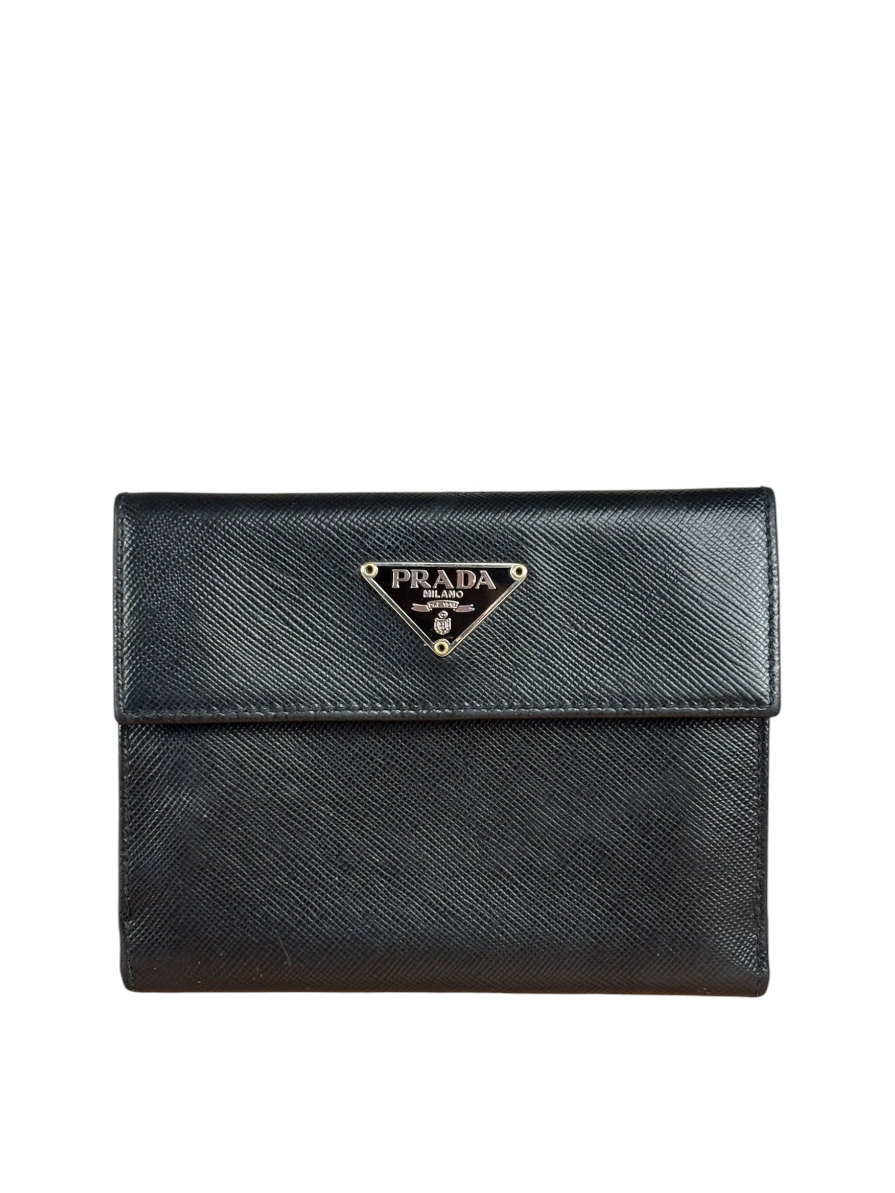 Prada Black Saffiano Leather Compact Wallet