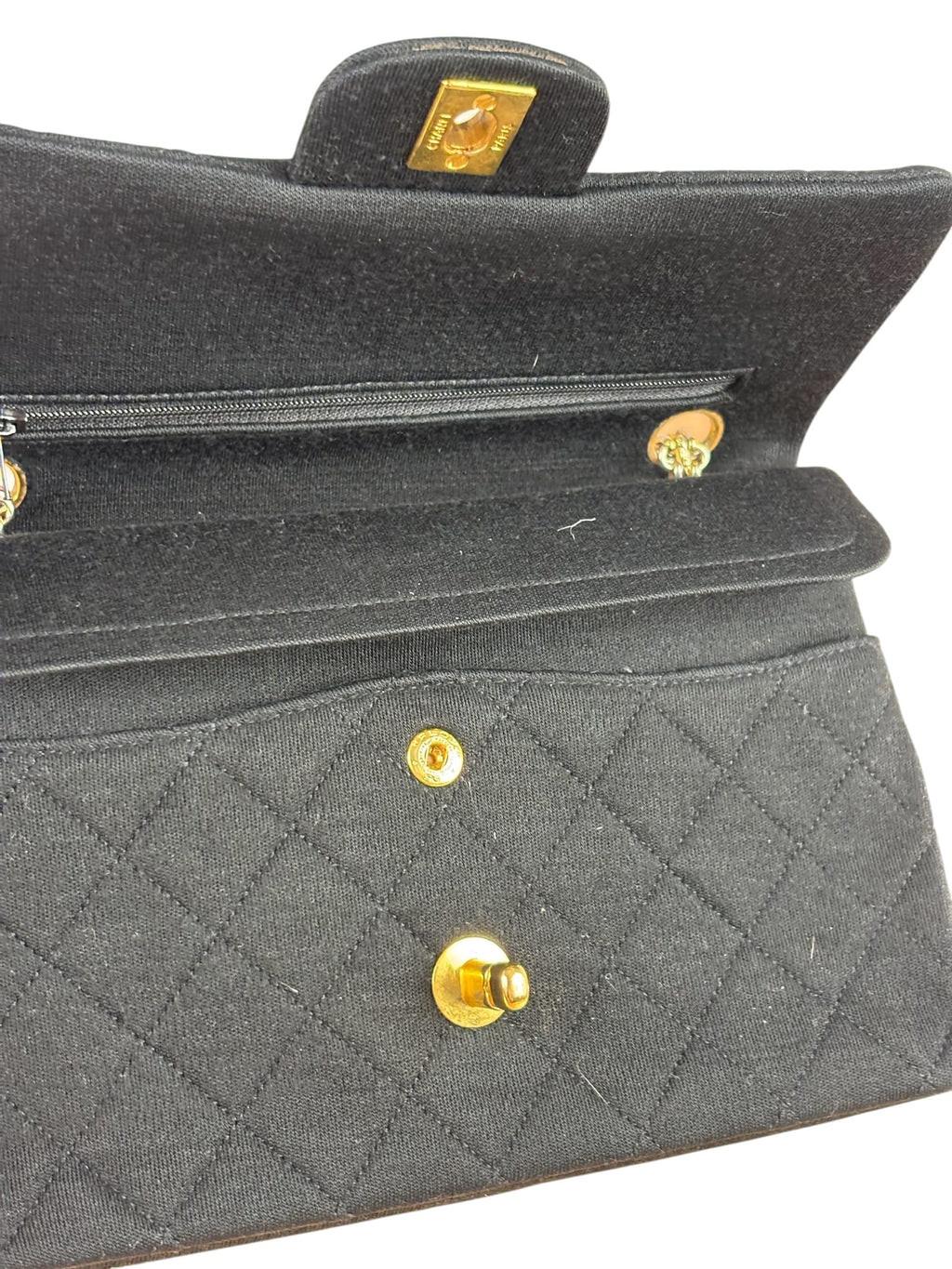 Chanel Classic Black Jersey Quilted Small Double Flap Bag 1988