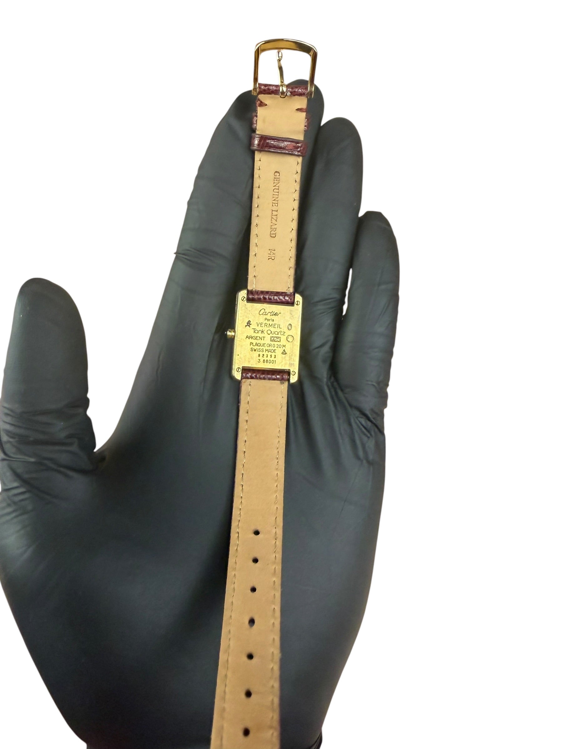 Cartier Must De Tank Champagne Dial Burgundy Lizard Strap