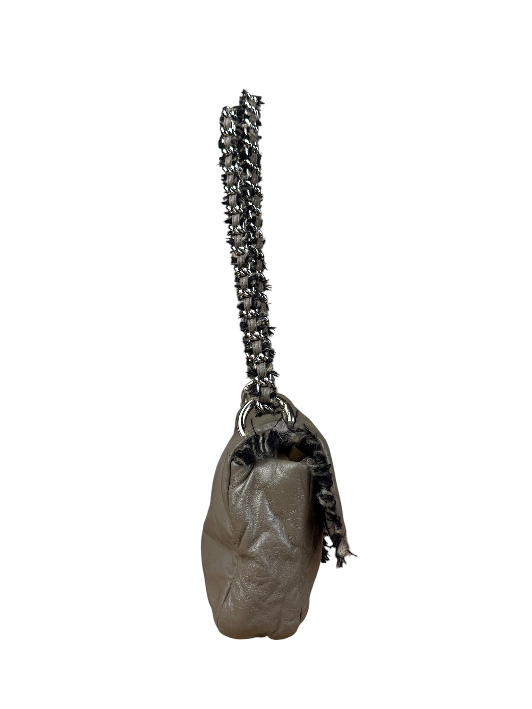 Chanel Taupe Leather Funny Tweed Fringe Flap Bag 2010