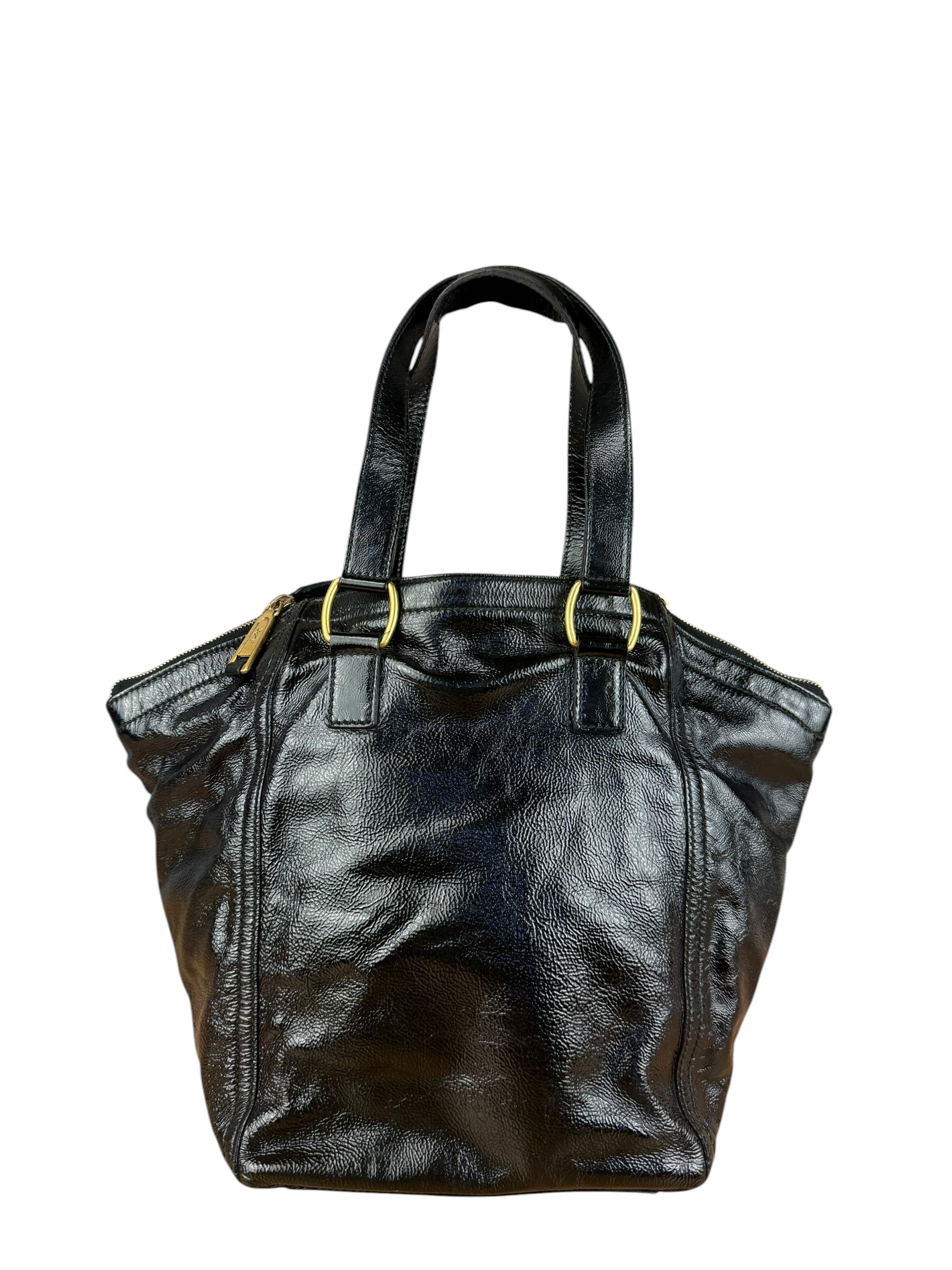 YSL Vintage Black Patent Leather Downtown Handbag