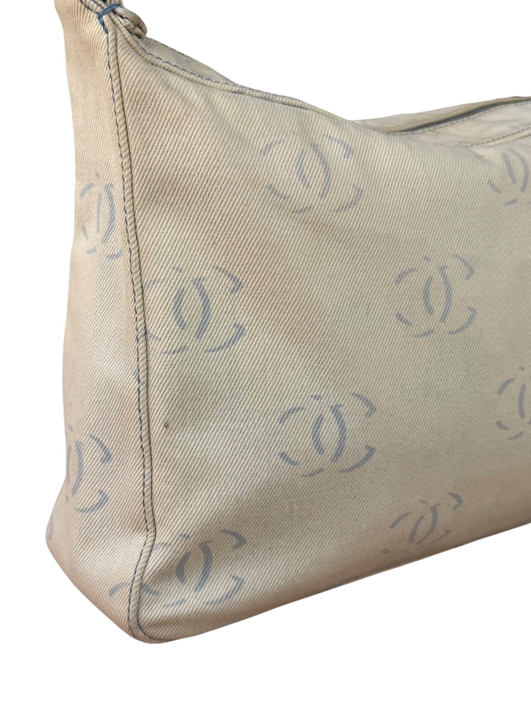 Chanel Light Washed Denim CC Canvas Logo Shoulder Bag 2002