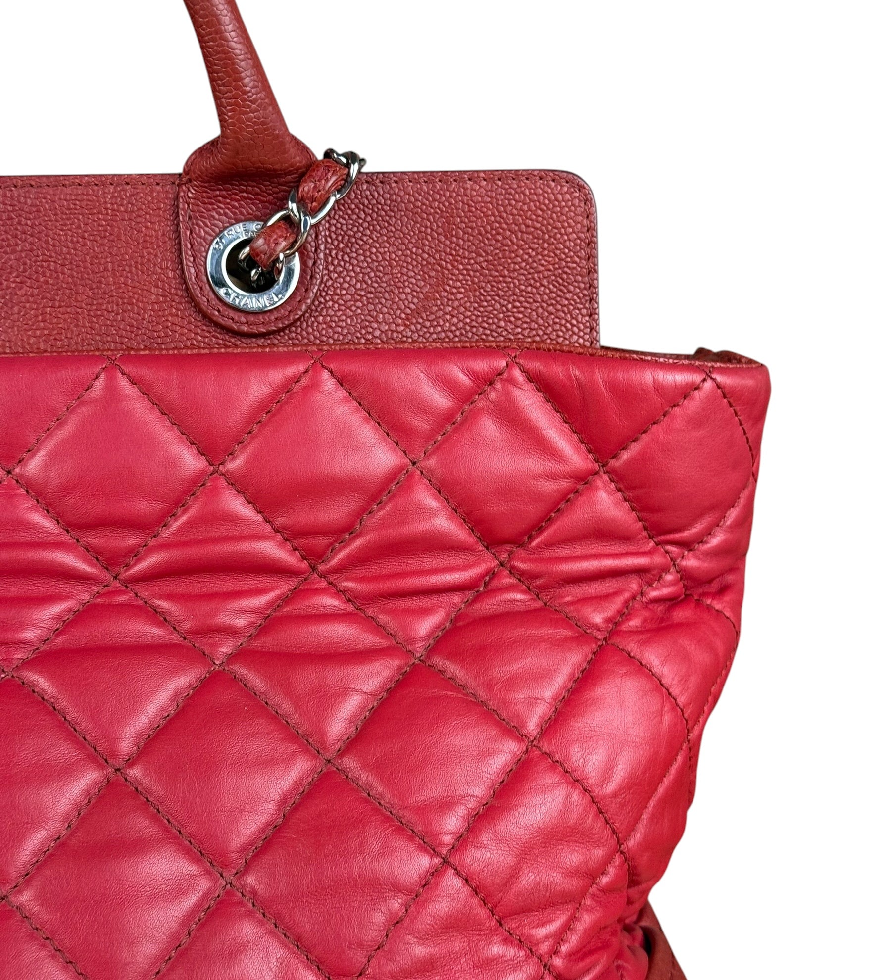 Chanel Red Quilted Caviar Be CC 2Way Tote Bag 2014