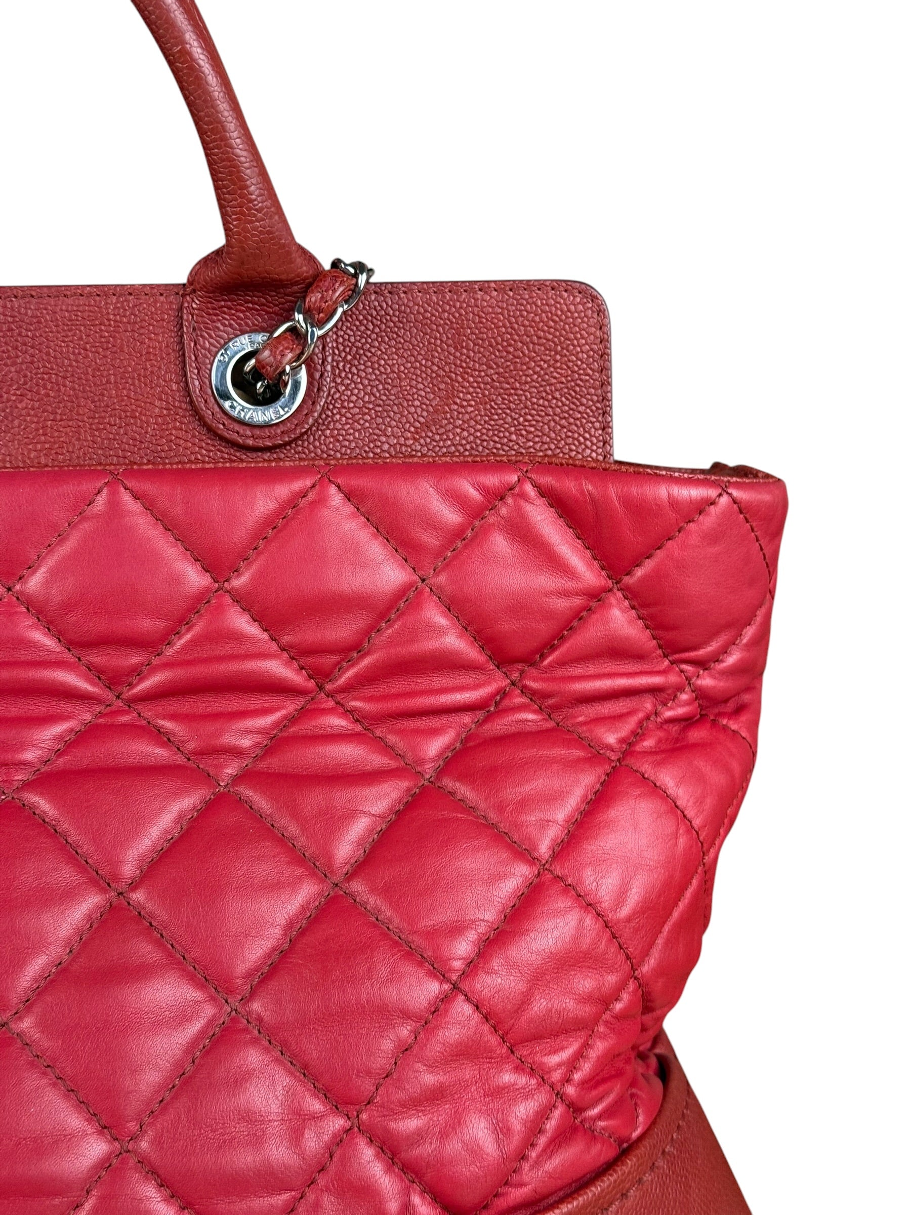 Chanel Red Quilted Caviar Be CC 2Way Tote Bag 2014
