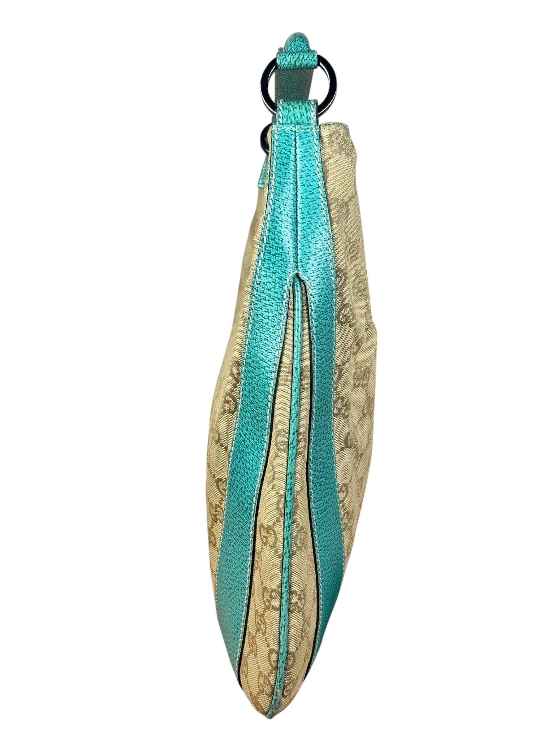 Gucci GG Vintage Canvas Turquoise Trim Hobo Bag