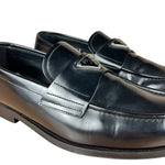 Prada Black Leather Triangle Logo Loafers