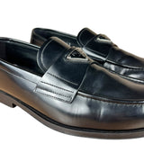 Prada Black Leather Triangle Logo Loafers