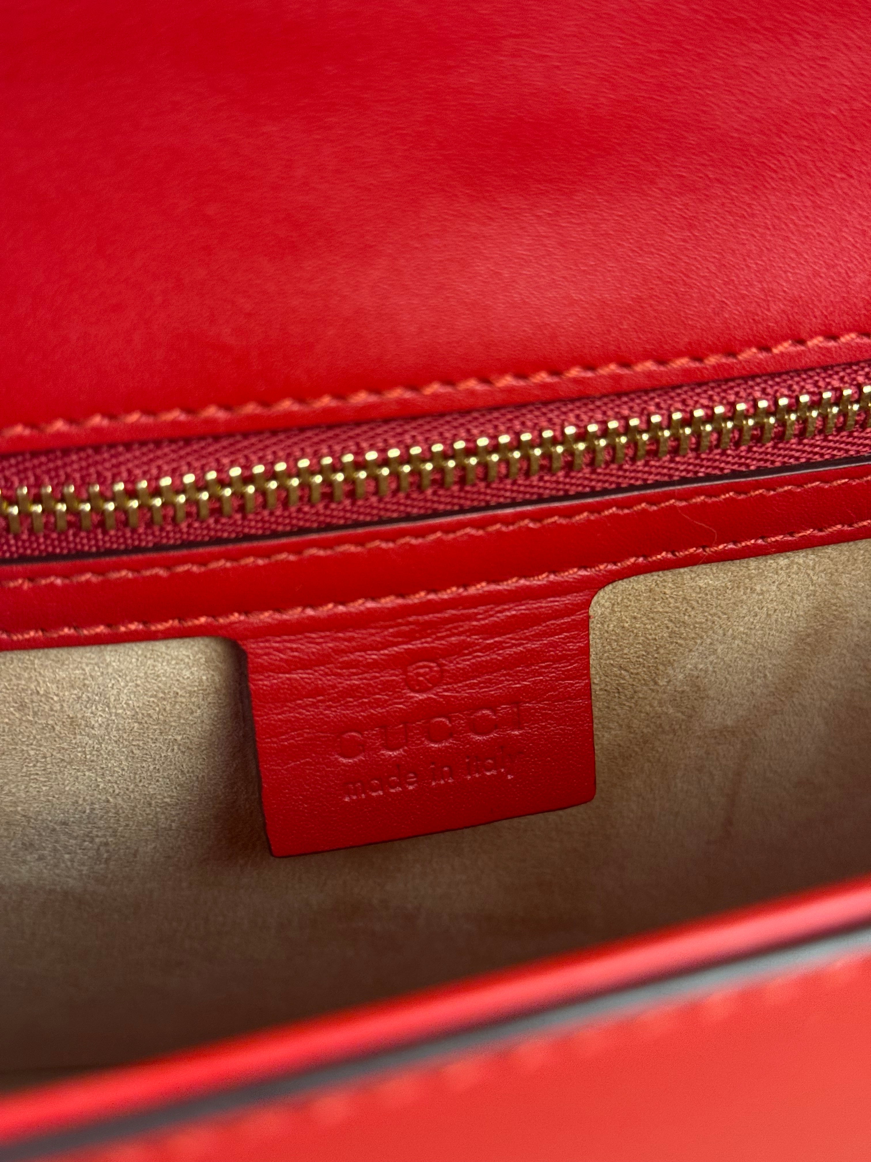 Gucci Red Leather Sylvie Buckle Shoulder Bag