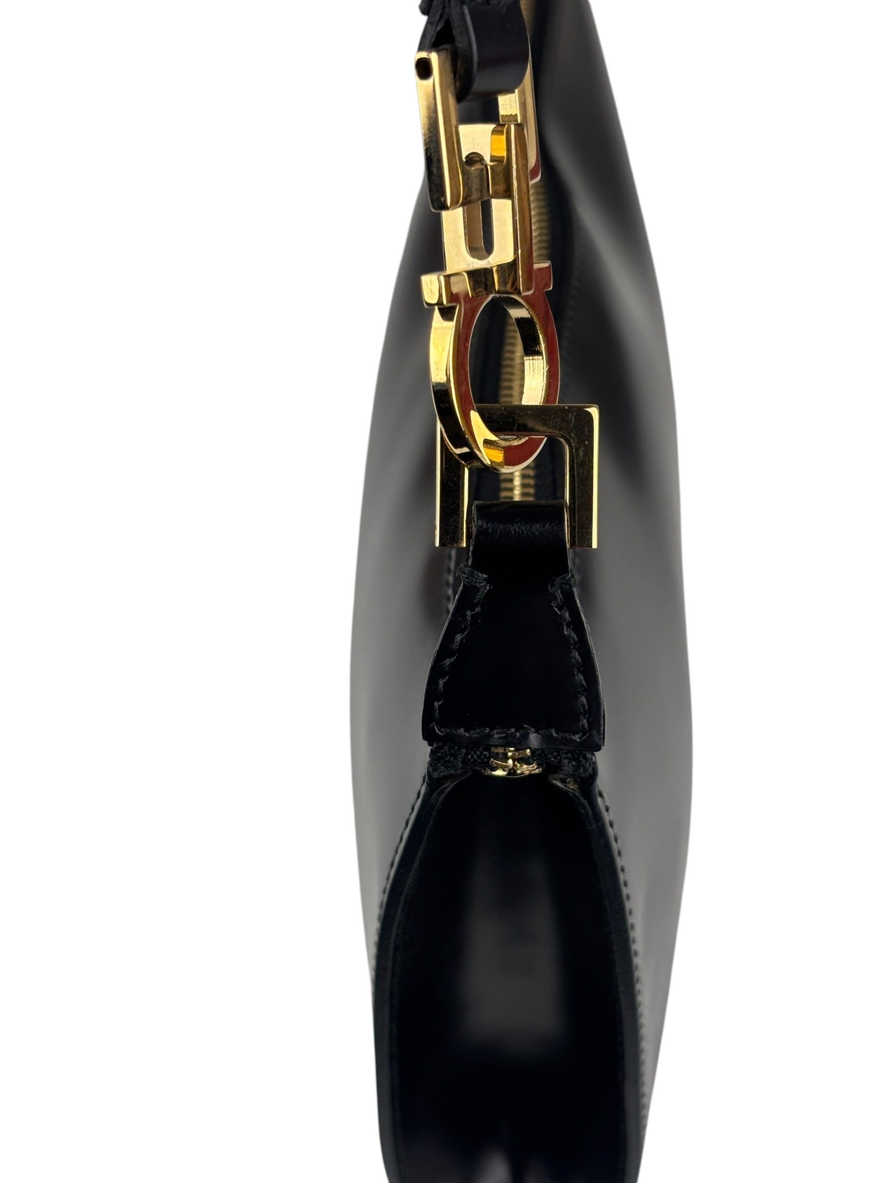 Salvatore Ferragamo Vintage Black Gancini Leather Baguette