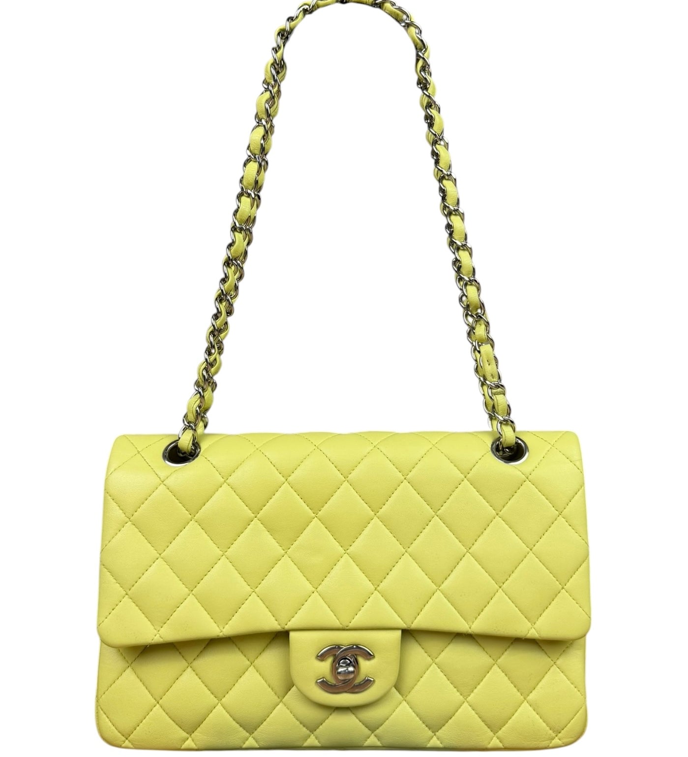 Chanel Yellow Neon Quilted Leather Classic Double Flap Bag 2010