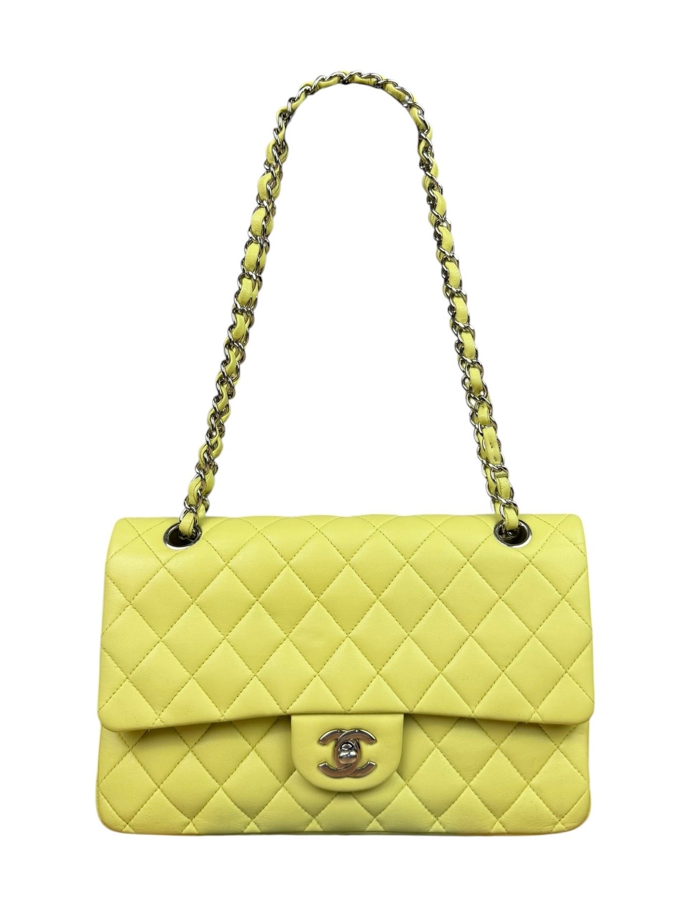 Chanel Yellow Neon Quilted Leather Classic Double Flap Bag 2010