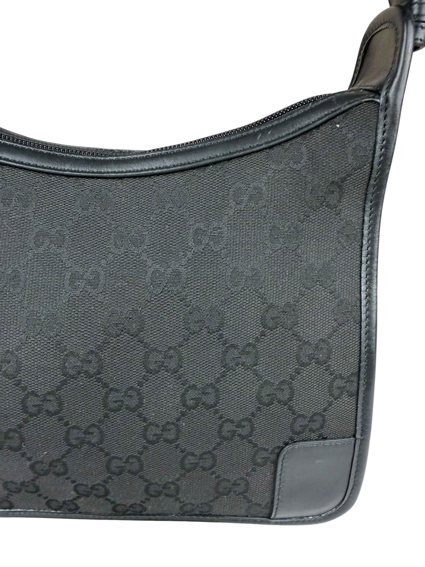 Gucci Black Canvas Leather Trim Shoulder Bag