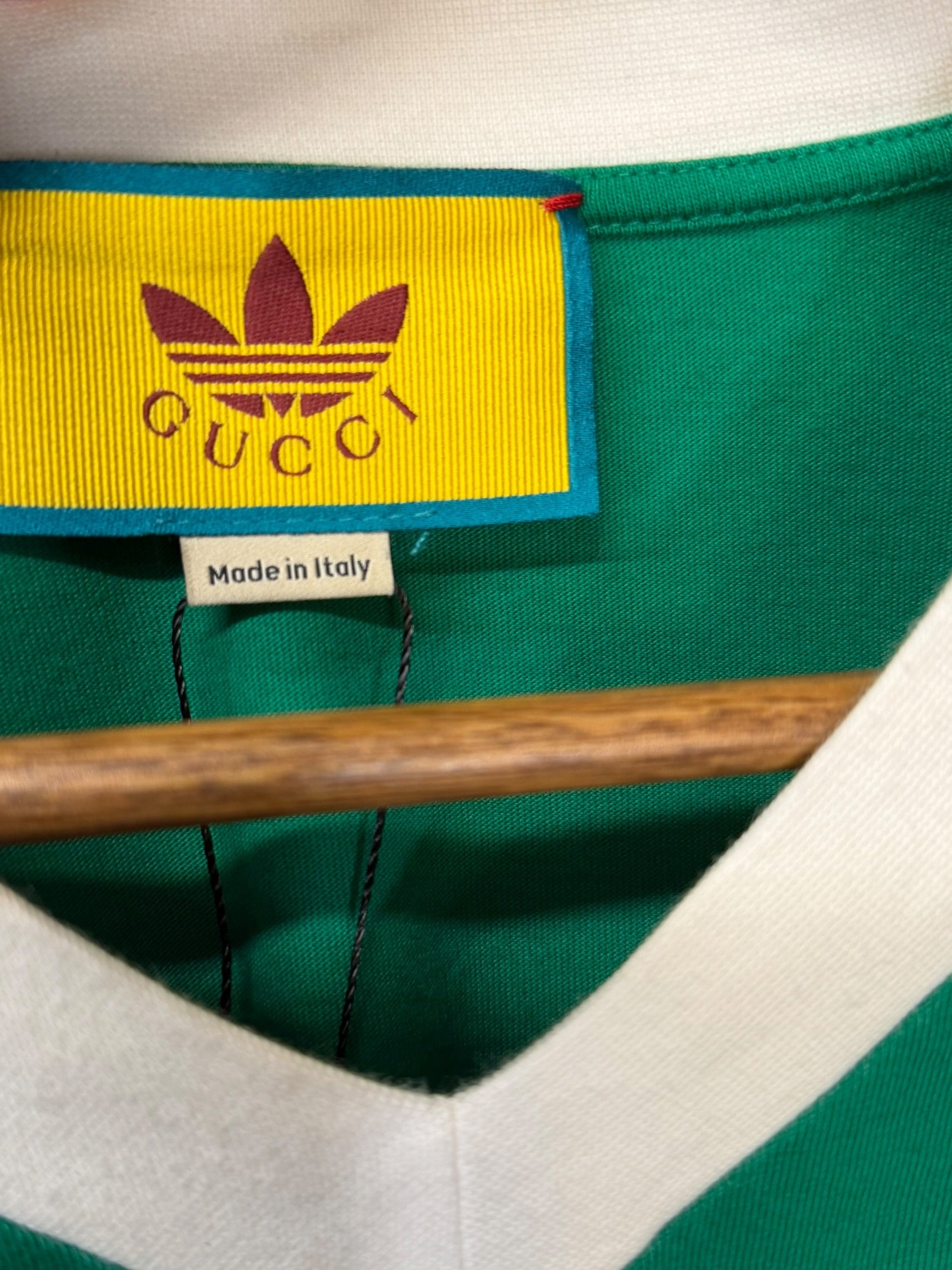 Gucci x Adidas Green Logo Print Jersey V-Neck T-Shirt