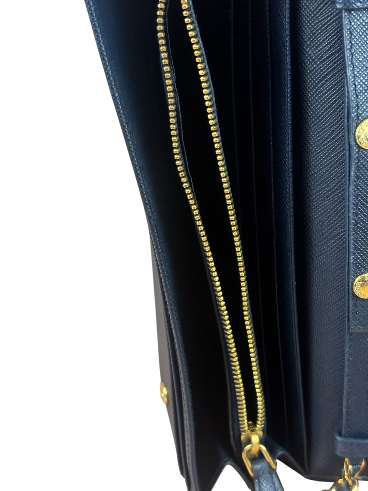 Prada Navy Saffiano Leather Flap Wallet On Chain