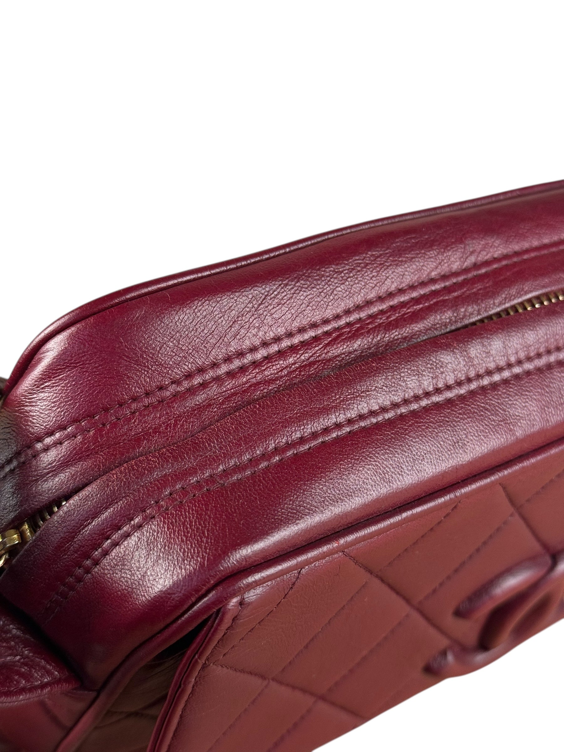 Chanel Vintage Burgundy Quilted Leather CC Camera Bag