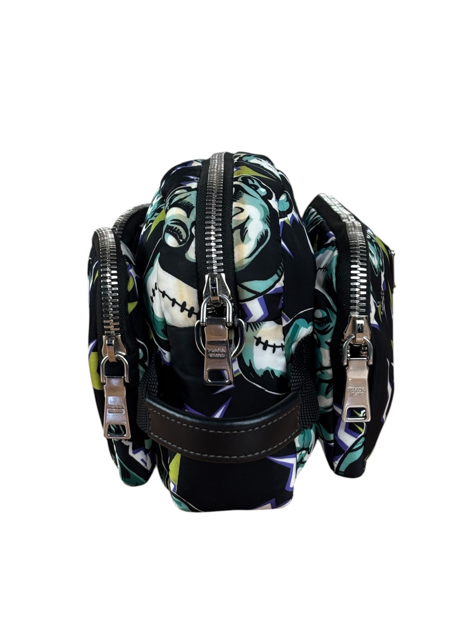 Prada Multicolor Nylon Leather Trim Frankenstein Print Pouch