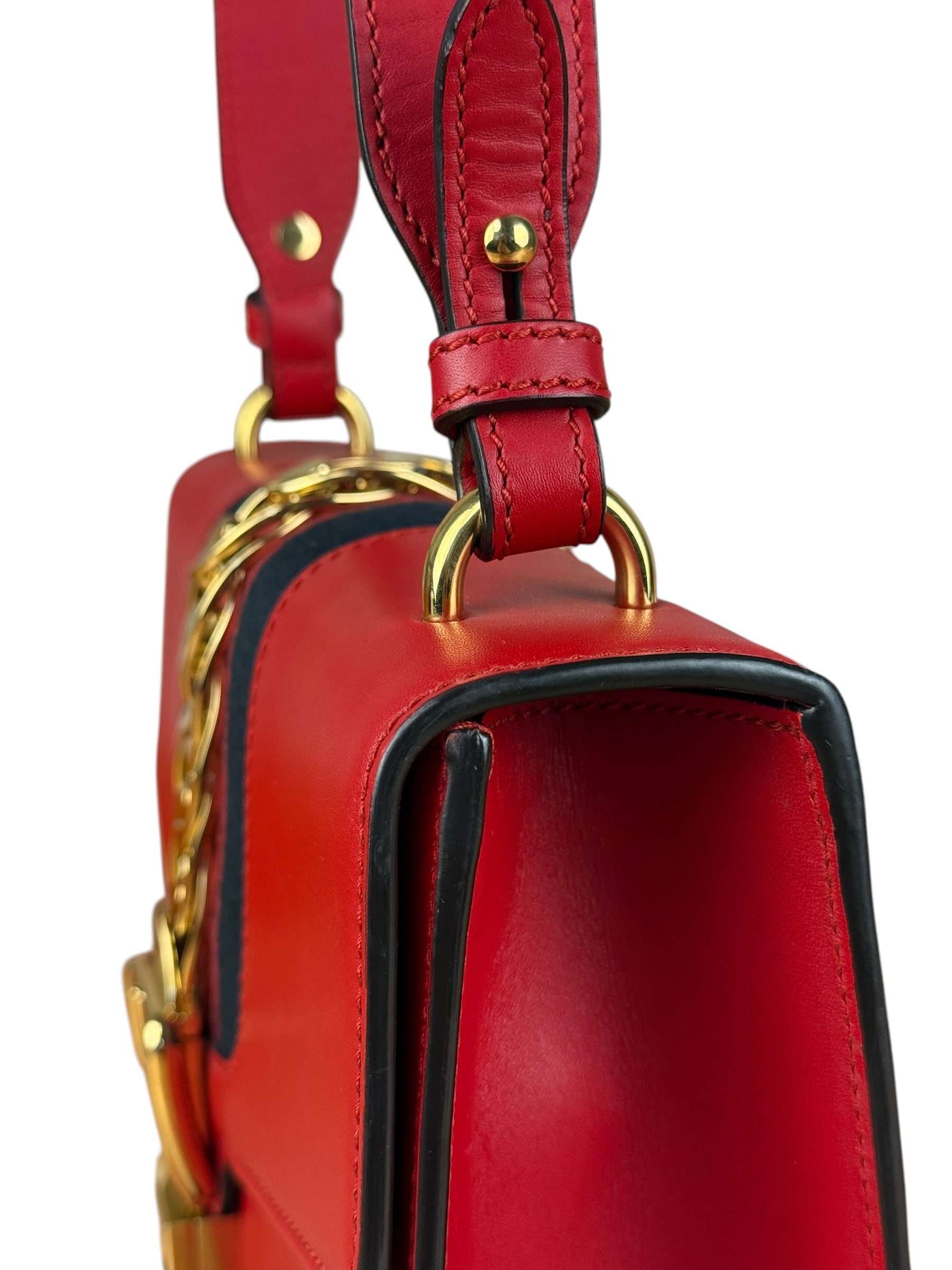 Gucci Red Leather Sylvie Buckle Shoulder Bag