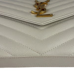 YSL Cream Pebbled Leather Cassandre Envelope Small Wallet On Chain