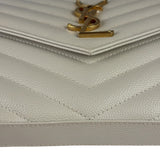 YSL Cream Pebbled Leather Cassandre Envelope Small Wallet On Chain