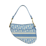 Christian Dior Blue/White Oblique Embroidered Saddle Bag